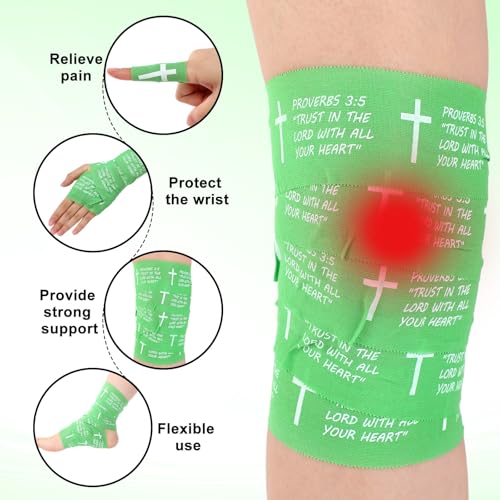 MiniInflat 2 Pcs Christian Cross Athletic Tape Sports Tape 2in x 23ft Religion Jesus Wrist Wrap for Soccer Football Baseball, Gift for Graduation Teacher Nurses Week Pentecost(Green,Proverbs) - color: Green, style: Proverbs