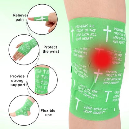 MiniInflat 2 Pcs Christian Cross Athletic Tape Sports Tape 2in x 23ft Religion Jesus Wrist Wrap for Soccer Football Baseball, Gift for Graduation Teacher Nurses Week Pentecost(Green,Proverbs) - color: Green, style: Proverbs