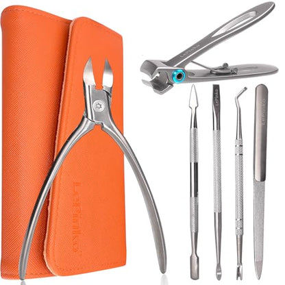 Nail Clippers Set for Thick Toenails and Fingernails, Heavy Duty Podiatrist Clippers for Ingrown Nails, Manicure Sets with Travel Leather Case, Gifts for Stocking Stuffers Men Women, 6PCS Orange - size: 6PCS