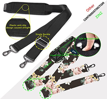 ZINZ Shoulder Strap 58" Ultra-Thick Fixed Padded and Adjustable Buckles Crossbody Strap for Briefcase Laptop Bag Luggage - color: Black Rose