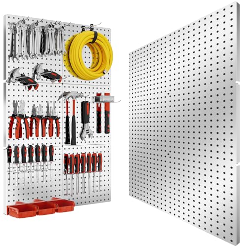 Peg Board, 6PCS Metal Pegboard, Heavy Duty Pegboard Wall Organizer with Frame. Silver Pegboard for Walls, Garage, Workbench, Craft Room Tool Organization, Metal Pegboard Panels 12in*12in - color: 6PCS-Silver