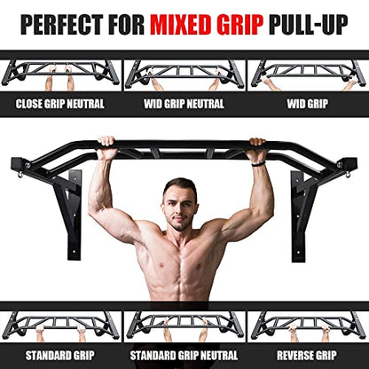 ptlsy Wall Mounted Pull Up Bar Multifunctional with Multi-grip Chin Up Bar Heavy Duty Dip Station for Home Gym Indoor Workout, Fitness Equipment, Dip Stand Supports to 440 Lbs - style: Multi Grip Style