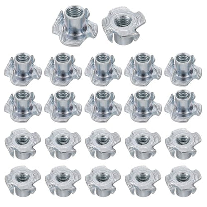 HARFINGTON M5x8mm T-Nuts 4 Pronged Tee Nut 0.57" x 0.31" Fully Thread Carbon Steel Inserts for Wood, Rock Climbing Holds, Cabinetry, Furniture 100pcs - size: M5x8mm, 14.5mm