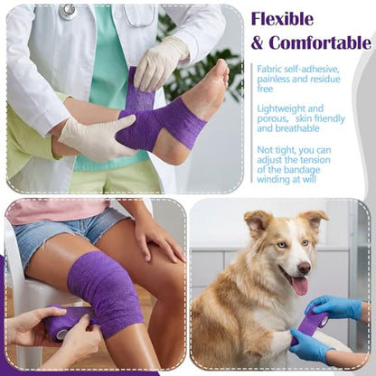Treela 64 Pack 2 Inch X 5 Yard Self Adherent Cohesive Wrap Bandages Breathable Athletic Tape Self Adhesive Bandage Tape Elastic Rolls for Wrist Ankle(Dark Purple) - color: Dark Purple, size: 2 Inch X 5 Yard
