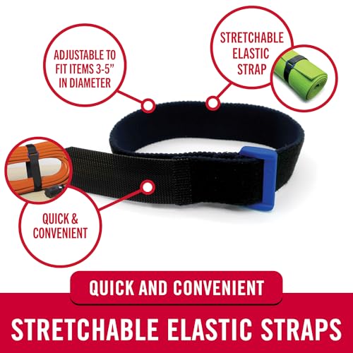 VELCRO Brand VEL-30792-AMS 15 Inch Elastic Straps 4 Pack | Stretchable and Adjustable for Snug Fit | Fasten Lumber, Yoga Mats, Tools, Camping Equipment, More | Cinch with Buckle, Black 15x1 - size: 4PK Medium 15"