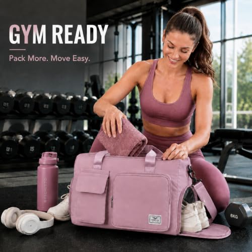 FIORETTO Women's Gym Duffle Bag with Shoes Compartment, 30L Capacity, Ideal for Travel, Gym, Sports, Duffel, Weekender - color: Grayish Pink, style: Gym Bag With Toiletry Bag