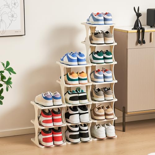 UFORU Vertical Shoe Rack 6 Tier,Narrow Free Standing Shoe Organizer | Shoe Shelf for Dorm,Narrow Shoe Rack for Closet,Entryway,Tall Stackable Plastic Shoe Organizer for Small Spaces,Easy Assembly