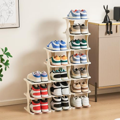 UFORU Vertical Shoe Rack 6 Tier,Narrow Free Standing Shoe Organizer | Shoe Shelf for Dorm,Narrow Shoe Rack for Closet,Entryway,Tall Stackable Plastic Shoe Organizer for Small Spaces,Easy Assembly