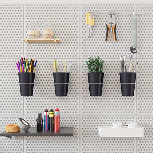 Kuhome 6 Set Ring Style Pegboard Hooks with Pegboard Cups, Black, Stainless Steel & Plastic, Ideal for Craft Room, Work Bench, Garage - color: Black
