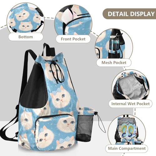 GuoChe Drawstring Backpacks Gym Swim Bag With Inside Pockets Pull String Bag Waterproof Cute Cats Faces - color: Cute Cats Faces