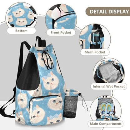 GuoChe Drawstring Backpacks Gym Swim Bag With Inside Pockets Pull String Bag Waterproof Cute Cats Faces - color: Cute Cats Faces