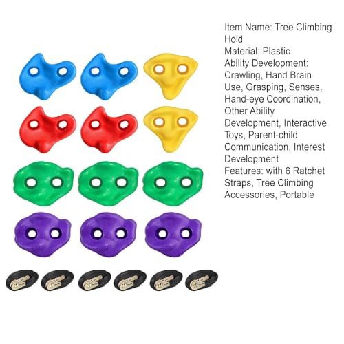 Tree Climbing Holds with Ratchet Straps, 12 Pcs Climbing Rocks for Kids and Adults, Outdoor Backyard Obstacle Course Training Kit