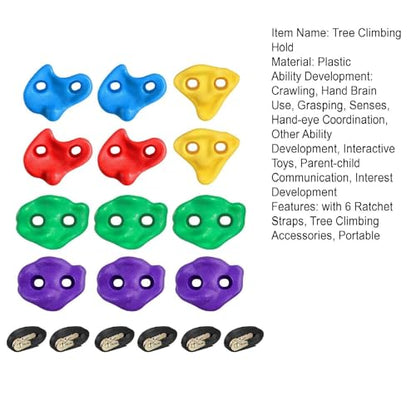 Tree Climbing Holds with Ratchet Straps, 12 Pcs Climbing Rocks for Kids and Adults, Outdoor Backyard Obstacle Course Training Kit