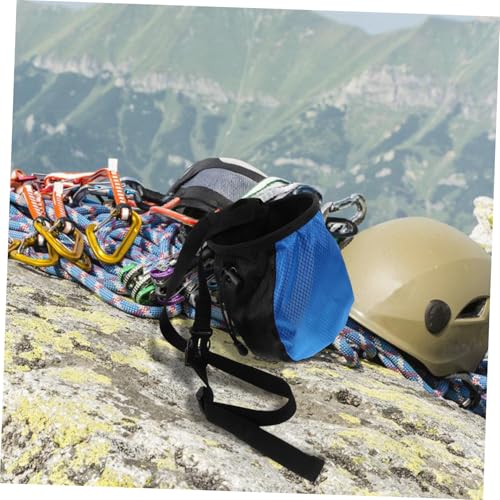 BESPORTBLE Chalk Bag for Climbing and Weightlifting Waist Belt Opening Anti-Slip Powder Storage for Bouldering and Gymnastics Training Blue and Black Design