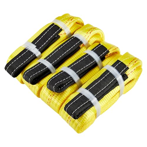 Pindex 4 Pack 2" x 10' Web Lifting Sling 13000 Lbs Breaking Force 3500 Lbs Pulling Forces Lift Sling Straps for Rocks Trees Mowers Tool Boxes in Trailers Tractors Trucks, Yellow