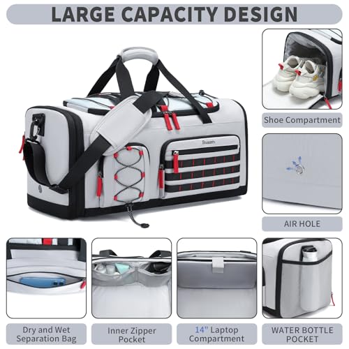 Bosstin Gym Bag for Men & Women, 45L Travel Duffle Sports Duffel Bag Gym Weekender Overnight Backpack with Shoe Compartment (Grey) - color: 2Grey