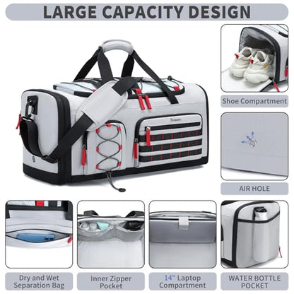 Bosstin Gym Bag for Men & Women, 45L Travel Duffle Sports Duffel Bag Gym Weekender Overnight Backpack with Shoe Compartment (Grey) - color: 2Grey