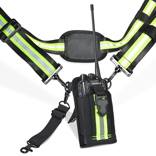 HYS Molle Nylon Elastic Pouch Case, Adjustable Reflective Shoulder Strap | Shoulder Strap W/Padded Non-Slip for Shoulder Speaker Mic Holder, Anti-Sway Strap, Hands-Free Two Way Radio Case - color: Green