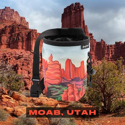Rock Climbing Chalk Bag | for Outdoor, Gym, & Bouldering | Adjustable Waist Belt, Durable Drawstring Closure, & Zippered Pocket - style: Moab