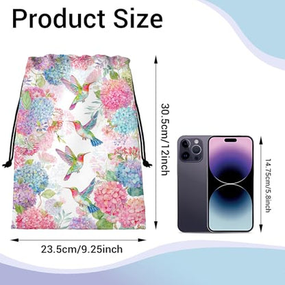 Hummingbird Gymnastics Grip Bag Hydrangea Waterproof String Bag for Gym - color: Hummingbird Floral Pink