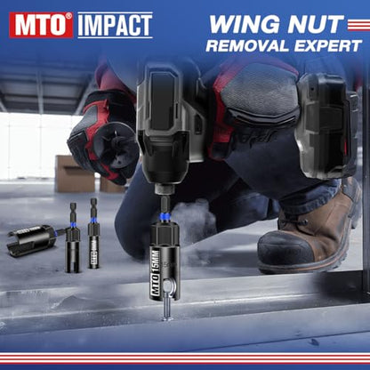 MTO Wing Nut Driver Set 4PCS, 9mm 12mm 15mm 18mm, 1/4” Hex Shank Wing Nut Driver Bit Set, for Hook Bolt Installation, Wire Twisting