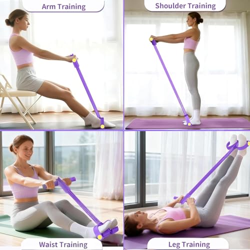 8 Tube Resistance Band with Handles,Multifunction Fitness Equipment,Durable TPE Tension Rope for Full-Body Workout, Abdomen,Waist,Arm,Leg - color: Purple