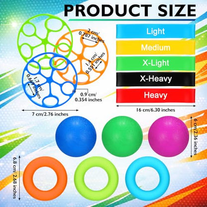 Hoteam 14 Pcs Hand Grip Strengthener Kit Finger Toe Stretcher Band Separator with Weight Indicator Finger Stretcher Relief Massage Balls Hand Grip Strengthener for Adults Pain Relief Climbing Gym
