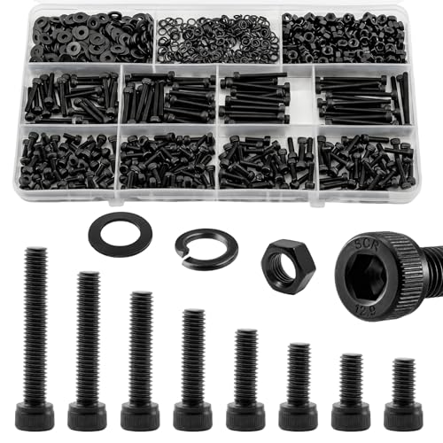 1000PCS M3 Screws Assortment Kit, M3x6/8/10/12/16/20/25/30 mm Hex Socket Head Cap Bolts with Nuts & Washers, 12.9 Grade Alloy Steel, Anti-Rust for 3D Printer & DIY - size: M3 Cap 12.9 - 1000PCS