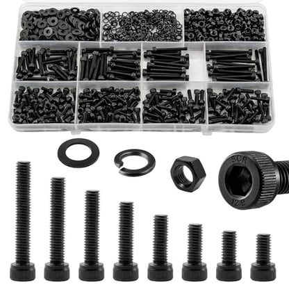 1000PCS M3 Screws Assortment Kit, M3x6/8/10/12/16/20/25/30 mm Hex Socket Head Cap Bolts with Nuts & Washers, 12.9 Grade Alloy Steel, Anti-Rust for 3D Printer & DIY - size: M3 Cap 12.9 - 1000PCS