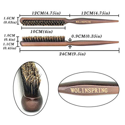 Boar Bristle Style Softness and Shine Teasing Brush with Rat Tail Handle for Edge Control Back Brushing and Combing Smoothing Create Volume Slicking Hair Back Into Bun or Ponytail (GT-3B) - size: GT-3B