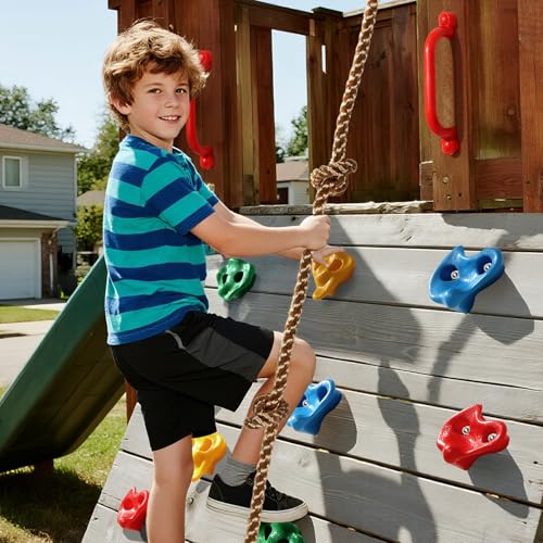 TOPNEW 20 PCS Rock Climbing Holds for Kids, Rock Wall Holds with 6.56 Ft Climbing Rope and 2 Handles, Rock Wall Climbing Kit for Indoor and Outdoor Playset - Includes Mounting Hardware - style: 20 PCS Rock Climbing Holds+6.56 Ft Climbing Rope+2 Handles