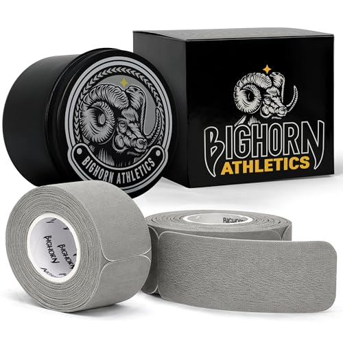 Bighorn Athletics Blister Tape with Tin Case, Precut Strips, 2-Pk, Grey | Waterproof strips protect fingers & feet from blisters during golf, hiking & bowling. Stretchable, skin-friendly & stays on. - color: Grey, size: 2-Pack