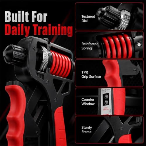 Adjustable Hand Grip Strengthener - Adjustable Resistance Hands Grip Strengthener, 11–364 LB Adjustable Electronic Grip Strength Trainer Build Forearm Strength - color: Black-Red+Mechanic*2