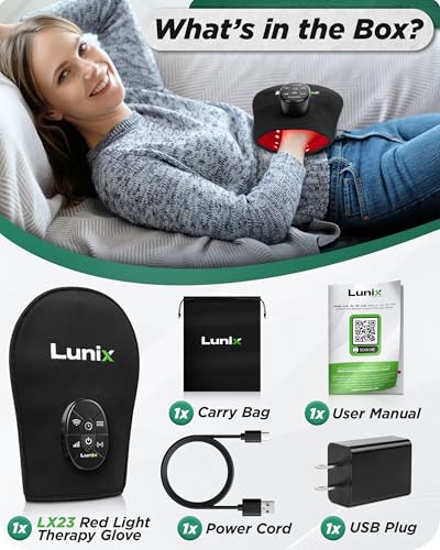 Lunix LX23 Red Light Therapy for Hand, 50 Triple Chips LED 850 and 660nm, Infrared Therapy for Circulation & Joint Support with Vibration, Portable, Rechargeable, Adjustable Intensity - size: Hand