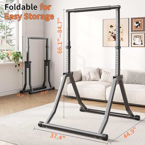 Foldable Pull Up Bar Station 66.1''-84.6'' Power Tower - color: 66"-85"