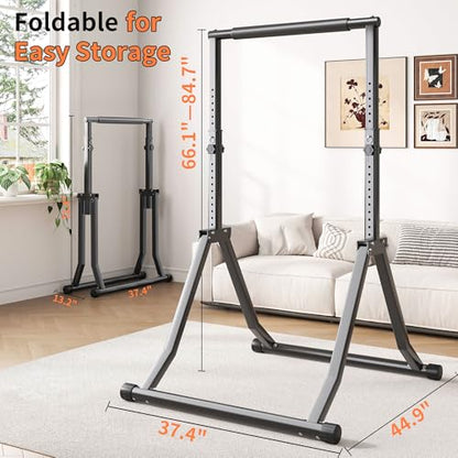Foldable Pull Up Bar Station 66.1''-84.6'' Power Tower - color: 66"-85" with Assistance Bands