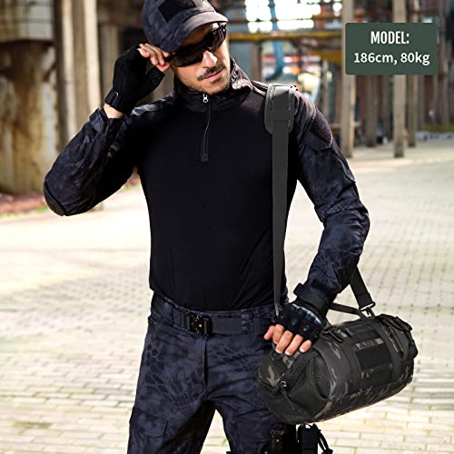 Huntvp Small Tactical Duffle Bag MOLLE Handbag Gear Military Travel Carry On Shoulder Bag Small Valise - color: Black CP