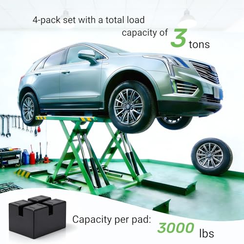 Scratch Proof 4 Pack Garage Jack Accessories, Pinch Weld Lift Pads, Universal 4x3x2.4 Slotted Frame Rail Protector, 3000 lbs Load Capacity for Auto Repair Shop Lifts, Stands and Floor Jacks - size: 4" x 3" x 2.4"