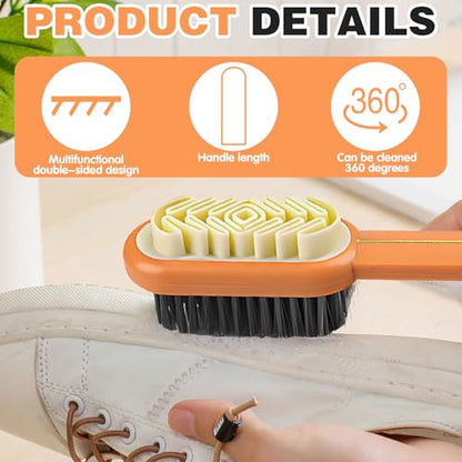 2-in-1 Orange Shoe Brush, Lazy Shoe Brush All-Round Cleaning Tool Soft Plastic Bristles Designed with an Extra-Long Handle, 360° Thorough Cleaning for Suede & Nubuck Cleaning