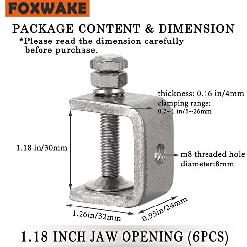 Stainless Steel C Clamps Mini 1 Inch for Mounting, Heavy Duty Metal U Clamps for Metal Working, Small Desk Clamp with Stable Wide Jaw Opening & Protective Pads/I-Beam Design (6pcs) - color: 1 3/16 In-6pcs-30mm