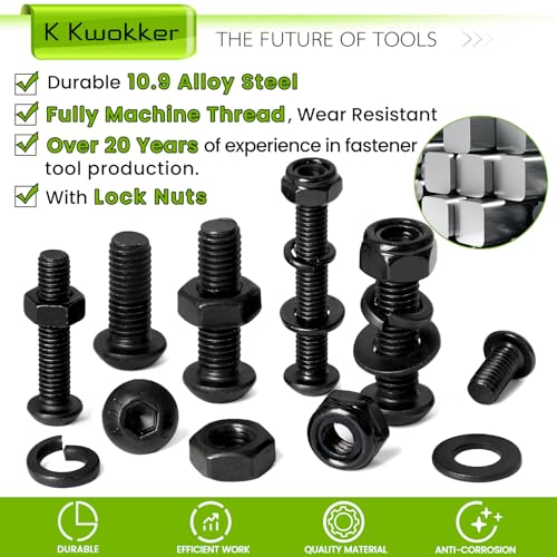 500Pcs M6 M8 Button Head Hex Socket Metric Screws Assortment Kit | 12mm-40mm 10.9 Alloy Steel Machine Nuts and Bolts with Lock Nut and Washers, M6x1.0, M8x1.25, for Equipment Assembly - size: H. M6 M8