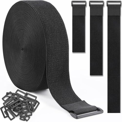 1.5In x 39Ft Cinch Straps Nylon Heavy Duty with 50 Buckles, Cut to Length, Black Hook and Loop Straps, Reusable Long Cable Ties for Storage and Cord Organizer - size: 1.5In x39Ft Black