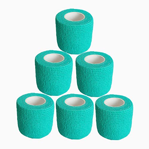 Baisunt 6 Pack 2 Inches Cohesive Bandage Self Adhesive Wrap Elastic Self Adherent Vet Wrap Breathable Self Stick Tape for Wrist, Ankle, Sports, Tatoo Wrap(5 Yards, Green) - color: Green, size: 2 Inch