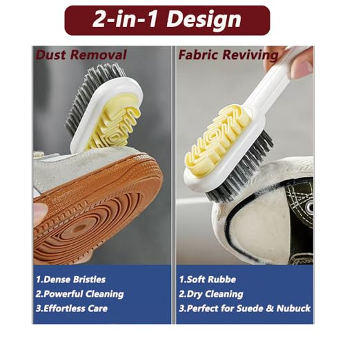 2-in-1 Suede Brush & Eraser for Shoes – Black | Rubber Brush With Soft Plastic Bristles; Cleans Suede, Nubuck & Delicate Leather; Built-In Eraser Block - color: Black