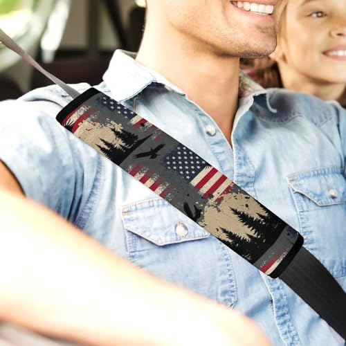 2PCS Breathable Seat Belt Cover for Adults and Children, Most Cars, Bald Eagle American Flag Eagles Shoulder Harness Cover, Shock Absorption - color: Pattern 241
