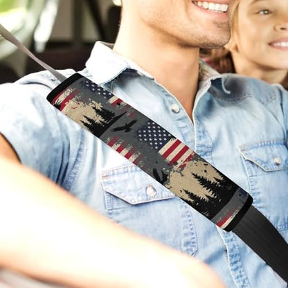 2PCS Breathable Seat Belt Cover for Adults and Children, Most Cars, Bald Eagle American Flag Eagles Shoulder Harness Cover, Shock Absorption - color: Pattern 241
