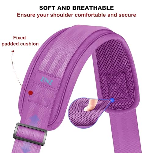 ZINZ 75" Shoulder Strap with Fixed Pad and Dual Balanced Buckles，Purple - color: Purple
