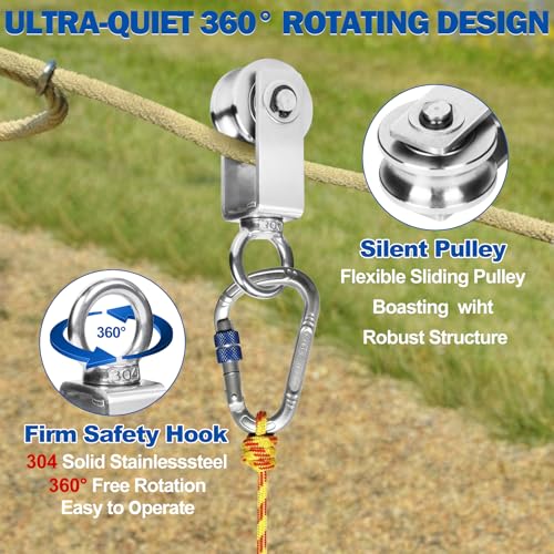 Cable Pulley Wheel Stainless Steel, 8 Pack M34 Single Pulley Snatch Block, Heavy Duty Lifting Crane Swivel Hook, Bearing Inside Rope Pulleys for Lifting System Gym Equipment Clothesline, 551 lbs Load - size: M34 - 8 Pack