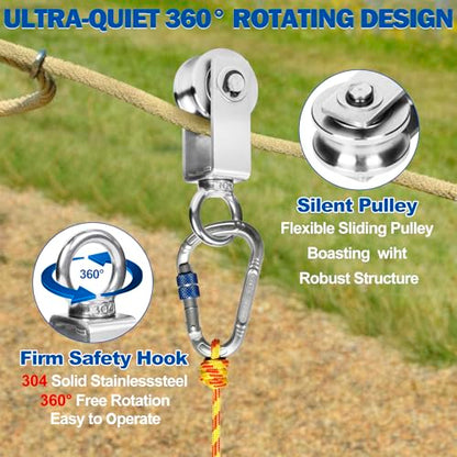 Cable Pulley Wheel Stainless Steel, 8 Pack M34 Single Pulley Snatch Block, Heavy Duty Lifting Crane Swivel Hook, Bearing Inside Rope Pulleys for Lifting System Gym Equipment Clothesline, 551 lbs Load - size: M34 - 8 Pack