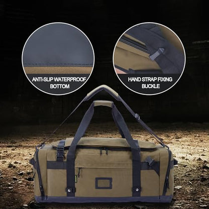 Large Duffle Bag for Travel - Men & Women, Foldable Gym Duffle Backpack, Heavy Duty Tactical Military Canvas Duffel Bags, Extra Big Carry On with Shoe Pockets, Waterproof (80L/103L) - color: Brown, size: M(80L)